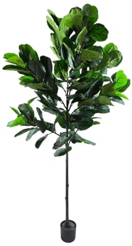 Planta artificial Ficus Lyrata de 200 cm – planta decorativa falsa con grandes hojas – planta decorativa de alta calidad para sala de estar, oficina y entrada – sin mantenimiento y duradera