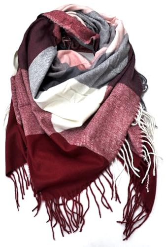 Generisch Strickschal, Karo Kariert Design,Material: 80% Viskose 20% Lana, Übergroßer Quadratisch Winterschal mit Fransen, Klassischer Stil für Damen