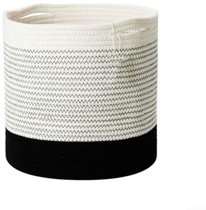 Besttoolifes Canastas de almacenamiento para estantes, cesta de cuerda de algodón tejida para organizar juguetes, toallas, libros, papelera de organización del hogar en blanco y negro (L)