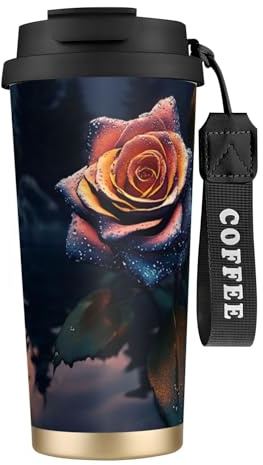 Unique Customized Coffee Mug - Insulated Stainless Steel Tumbler for Travel, Home & Office - 17 oz Romantic Theme Rose Black