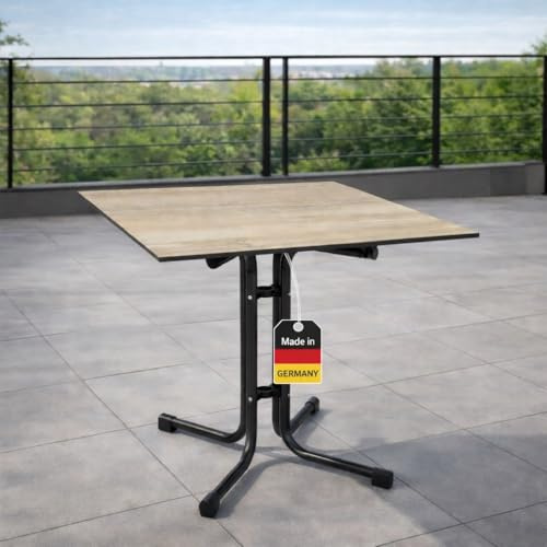 Gardissimo Boulevard Klapptisch HPL Atacama Cherry 80 x 80 cm, Gartentisch, wetterfest, platzsparend klappbar, mit Niveauausgleich, Holz-Optik, anthrazit