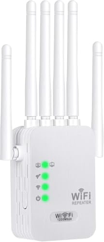 Amplificador Señal WiFi 5G / 2.4G Repetidor WiFi Largo Alcance, WiFi Extender con 6 Antenas de Alta Ganancia,2 Puerto LAN,Extensor de WiFi para casa y Oficina, Fácil de Instalar (S)