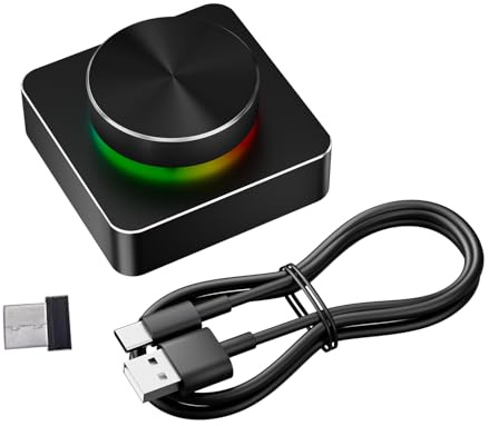 Asixxsix Volume Control Knob, RGB Lighting Bluetooth 5.1 2.4G Wireless Customizable Mute Button, USB Volume Knob for PC Gaming Laptop Desktop