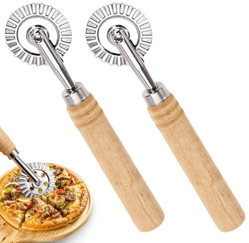 Cortador de Masa,2 PCS Cortador Pasta Rueda,Rueda Cortar Hojaldre,Ruedas Cortadoras Raviolis con Rodillo,Ruedas de Bola de Masa para Hacer Encaje,Corte Pasta con Mango Largo,para Cocinas,Pastelerías