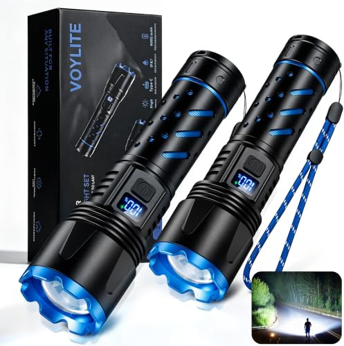 Voylite Torch Rechargeable 2 Pack, Torches LED Super Bright 1000000 Lumens | USB-C Fast Charging, 24H+ Runtime, Reverse Charging, Zoomable, 3000m Long Beam, 3 Modes, IPX7 Waterproof for Camping, Outdoor