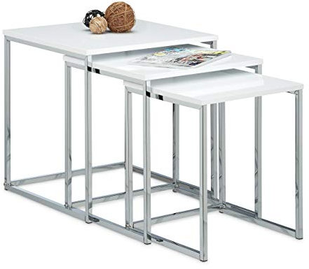 Relaxdays Beistelltische 3er Set, Couchtisch, Holz, Metall, Satztische, modernes Design, HxBxT: ca. 42 x 40 x 40 cm, weiß