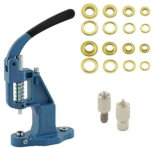 GETMORE Parts Nietpressen-Set bestehend aus Ösenpresse + Ösenwerkzeug + 100 Ösen, Messing, rostfrei - Gold, 3 mm