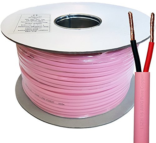 Pink Low Smoke (LSZH/LSHF), Double Insulated Speaker Cable Reel - 16AWG 1.5mm², PURE COPPER 100V Flex Audio Wire For Speakers & Amplifiers/Amp (100m Speaker Cable)