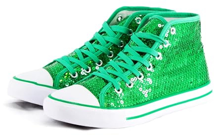Chaussures à paillettes Party Factory, avec des paillettes, en différentes tailles, pour femmes et hommes, baskets de designer, sneakers pour le carnaval, vert, 42 EU