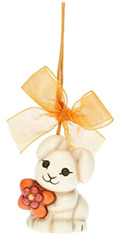 THUN Pasqua 2023, Addobbo Pasquale Coniglietto con Fiore in Ceramica Decorata a Mano, Linea Pasqua Favolosa, 4x4x6 cm h