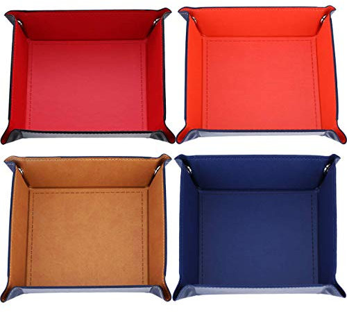 JIUZHI 4 Stücke Doppelseitige Würfel Tablett Würfel Halter PU Leder und Burgund Samt Würfelbretter für Dungeons und Dragons RPG Würfel Gaming D & D und andere Tischspiele