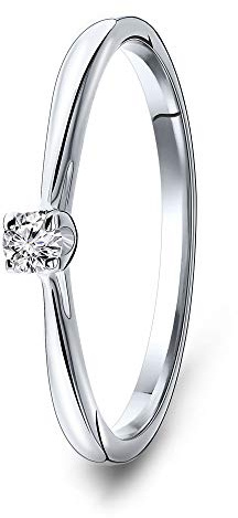 MIORE Ring Damen Solitär Diamant Verlobungsring Weißgold 9 Karat / 375 Gold Diamant Brillant 0.07 Ct, Schmuck