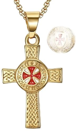 BOBIJOO Jewelry - Pendentif Croix Templier en Acier Inoxydable Plaqué Doré Or avec Chaîne de 55 cm