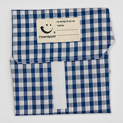 The Wrapper, Re Wrap It Sandwich Bags, Quarter inch Blue Check, No Waste Packaging, Eco Friendly, Reusable Food Wraps. Made in Scotland.