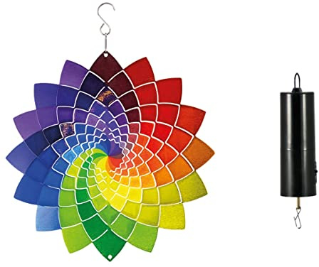 CIM Windspiel mit Batteriemotor - Rainbow Star - Windspiel Ø25cm - leichtdrehendes Windmobile mit brillianten Farben - inklusive Aufhängung - attraktive Raum- und Garten-Dekoration