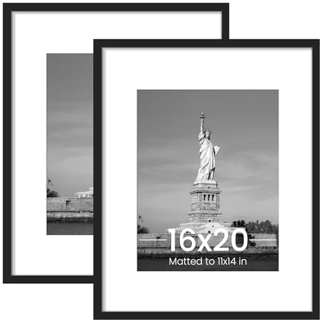 ENJOYBASICS 16x20 Picture Frame, Display Poster 11x14 with Mat or 16 x 20 Without Mat, Wall Gallery Photo Frames, Black, 2 Pack