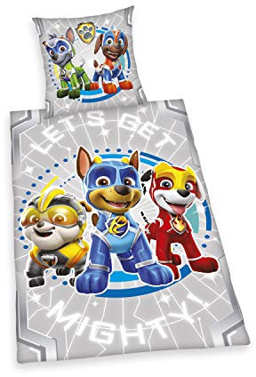Herding Paw Patrol Glow in the dark Bettwäsche-Set, Im Dunkeln leuchtendes Wendemotiv, Kopfkissenbezug 80 x 80 cm, Bettbezug 135 x 200 cm, Mit leichtläufigem Reißverschluss, Baumwolle/Renforcé