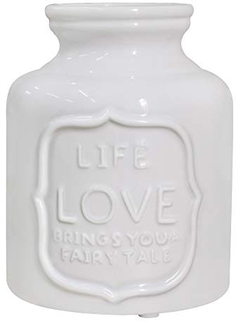 Fovasen French Style Country Love Flower Farmhouse Vase, White Ceramic Pencils Holder Milk Can Jug Vase Buckets Floral Centerpieces for Home Kitchen Festivals & Valentines Decorative Gift- 5.9 H
