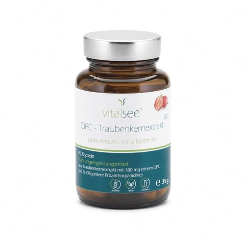 Vitalsee OPC - Traubenkernextrakt 300 – 90 vegane Kapseln – 60% OPC – glutenfrei, laktosefrei, ohne Zusätze – im Glas