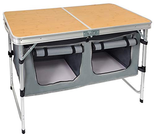 CampLand Outdoor Folding CampingTable with Aluminum Lightweight Height Adjustable with Storage Organizer Picnic Table for BBQ, Party, Camping(Bamboo)