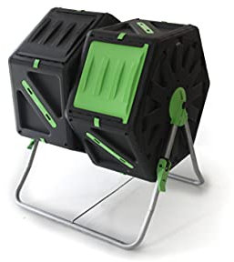 PALMAT - Heavy Duty 140L Zweikammer-Trommelkomposter – Komposteimer, Gartenkomposter, Biomülleimer, Für Küchenabfälle und Kompost (2 x 70L, 2 x 18.5 Gallonen)