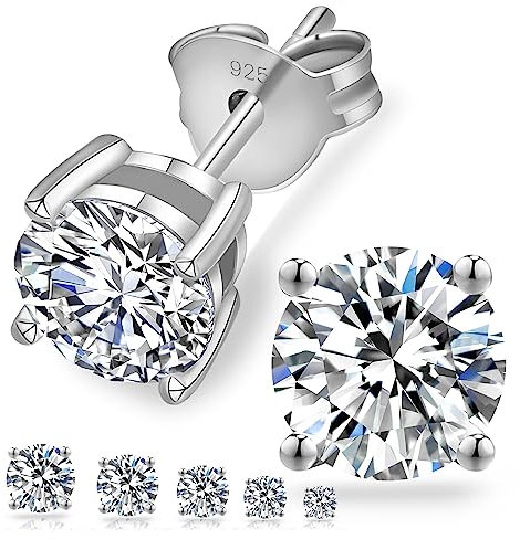 KRKC&CO Moissanite Ohrringe, Ohrstecker Silber 925 Damen, Moissanit Diamant Ohrsteckers, 0,6-3 Karat, VVS1, D Farbe, 14K Gold/Weißgold, Allergiefrei(5,5 mm丨1,2 ctw丨0,60 ct Einzel, Silber 4-Krappen)