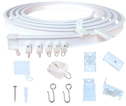 HWHP Zone - Gordijnrail, plafondgordijnrail, flexibele en buigbare gordijnrail set voor platte erkerramen, ruimteverdelers en campervans, aanbieding aan wand- en plafondhouders (5m Kit)