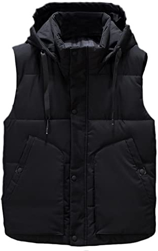 Icegrey Vadderad dunväst med huva för män lätt quiltad varmare väst väst vinter klassisk ärmlös jacka, Svart, 5XL