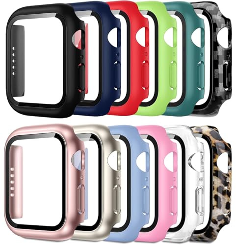 Pocoukate Schutzhülle mit Displayschutz kompatibel mit 44MM Apple Watch SE 3, Series 6/5/ 4 Hülle, 360° Rundum Displayschutz Ultradünne Schutz Case für iWatch 44 MM 12 Stück