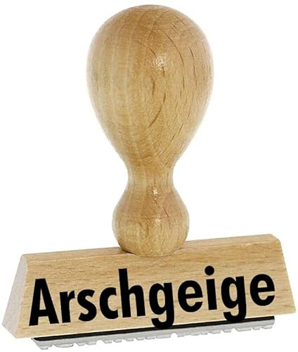 Sprüche-Stempel – Arschgeige - von Kaufhaus 2010 aus Holz & Gummi, zum Bestempeln von Schriftstücken aller Art, Gruß- und Glückwunschkarten, Textilien und vieles mehr. 4 cm lang