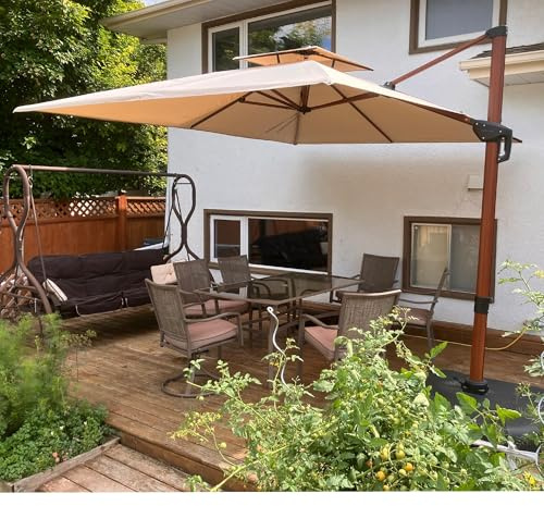 PURPLE LEAF Sombrillas de jardín 2.7x3.65 m Parasol Terraza grandes de Aluminio de Diámetro, Rotación de 360°, Parasoles Jardin, con Manivela y Protección UV 50+, caqui