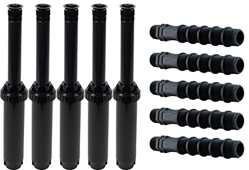 RIEGOPRO Pack 5 Difusores US-415 RainBird emergente de riego 10 cm, Alcance 4.5 Metros con tobera 15VAN + 5 Bobinas Recortable de 1/2 x 1/2