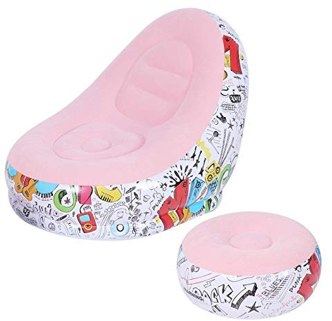 Natudeco Tragbares Aufblasbares Sofa -Stuhl Aufblasbarer Sessel,Relaxsessel Graffiti-Muster Sofa mit Fußschemel,Air Lounger Outdoor Sitzsack für Zuhause Büro Garten Strand Camping(Rosa)