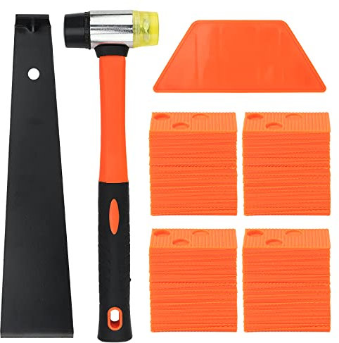 NGOSUET Set di 63 Pezzi per Pavimenti in Laminato - Kit di Installazione Con 60 Cunei di Montaggio, 1 Blocco, 1 Martello - per Posa in Legno e Vinile