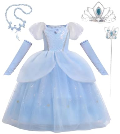 Lito Angels Girls Fairytale Princess Ball Gown, Blue, 12 Months-9 Years | Sleevelet Gloves and Accessories, Fancy Dress-Up Party Outfit