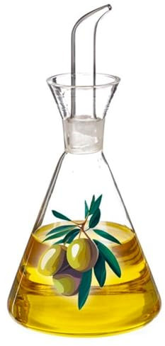 Tradineur - Aceitera antigoteo decorada de cristal, cristal fino y elegante, elaboración artesanal, dispensador de aliño rellenable, aceite, vinagre - 12 x 7,8 cm - 125 ml