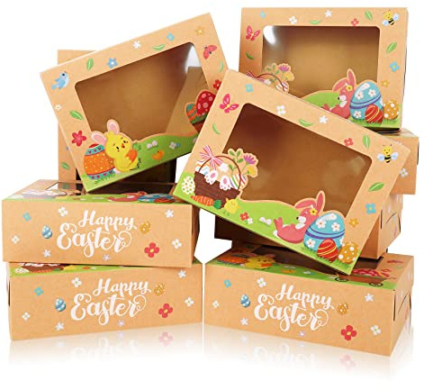 Whaline 30Pcs Easter Treat Boxes with Window Bunny Egg Flower Cookie Gift Kraft Paper Boxes for Party Supplies Food Packaging, 2 Design