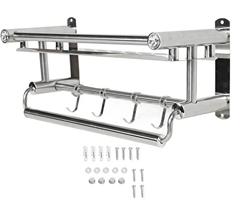 Fafeicy Mensola Portaoggetti per Bagno a Parete, 40x15x15,5 Cm / 15,7x5,9x6,1 Pollici 201 Porta Asciugamani in Acciaio Inossidabile con Ganci e Vassoio, per Doccia