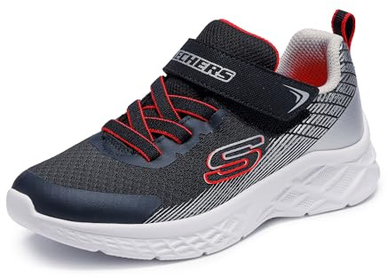 Skechers Boys, Zapatillas Unisex Adulto, Black Textile Synthetic Silver Red Trim, 35 EU