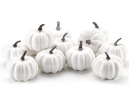 GlyinnHe 12 PCS Halloween White Artificial Pumpkins Lifelike Mini Fake Rustic Fall Harvest Foam Pumpkin Decoration for Halloween Party Thanksgiving Fall Autumn Home Party Supply，3.1Inch