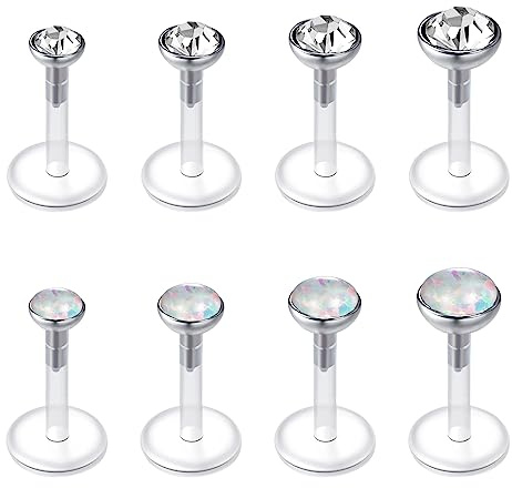 LAURITAMI 8stk Lippenpiercing Labret Stecker Bioflex 8mm 16G Medusa Monroe Flexibel Kunststoff Retainer Piercing Lippe