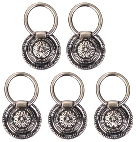 Uonlytech 5pcs Antique Brass Door Handles Drawer Handle Furniture Handle Vintage Knobs Door Pulls Bronze Metal Cabinets Knobs Antique Brass Ring Pulls for Kitchen