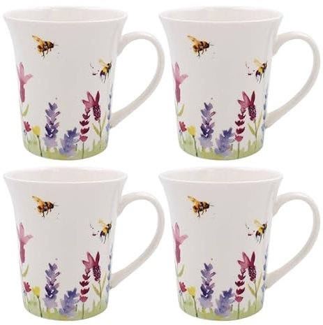 Lesser & Pavey Set of 4 British Designed Coffee Mug | Ceramic Coffee Mugs for Home or Work | Large Mugs for Hot Drinks | Lavender & Bees Tea and Coffee Cups - Jennifer Rose Gallery