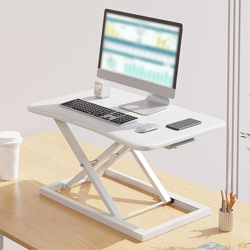 TemkIN Mobiler Stehpult-Konverter, Tragbarer Höhenverstellbarer Bürotisch, Ergonomische Sitz-Steh-Arbeitsplätze, für Heim und Bürotisch (Color : White, Size : 73 * 47cm)