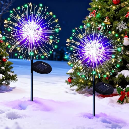 Joycome Solar Weihnachtsbeleuchtung Außen 2 Stück 150 LED Weihnachtsdeko Solarleuchten, 8 Modi Feuerwerk Gartenleuchten Wasserdicht Pusteblume Solarlampen für Balkon Blumenkasten Deko - Mehrfarbig