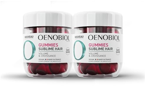 Oenobiol Gummies Hair - Favorise la Croissance, Redonne du Volume - Programme 2 Mois - 2 x 60 Gummies - Arôme Naturel Cerise - Complément Alimentaire - sans Sucre - Vegan - Made In France
