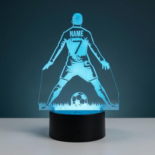 Optechvisual Personalisierte Fußball Lampe mit Name & Zahl – LED Nachtlicht | Geschenk für Kinder & Jugendliche, dimmbar, Fernbedienung, 16 Farben, USB & Batterie, Acrylglas Made in Germany