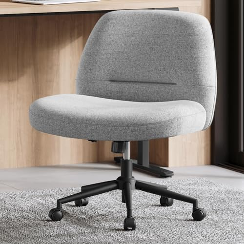SONGMICS HOME Korsbent stol, sminkstol, snurrstol utan armstöd, skrivbordsstol, bred sits, modern, med bas, höj- och sänkbar, vippfunktion, duvgrå OBG047G01