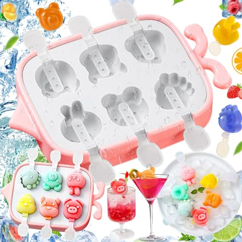 Brateuanoii Moule Glace Bebe, 6 Pièces Mini Moule a Glace en Silicone sans Bpa, Moule à Glace avec Batonnet Reutilisable Facile à Libérer Fait Moule à Glace Maison DIY Popsicle Moule pour les Enfants
