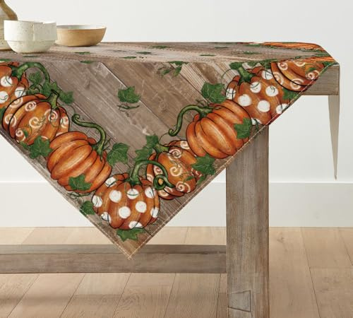 Artoid Mode Planken Blätter Kürbisse Herbst 85x85 cm Tischdecke | Saisonal Fall Tischwäsche Küche Tisch Dekoration Drinnen Urlaub Party Dekor